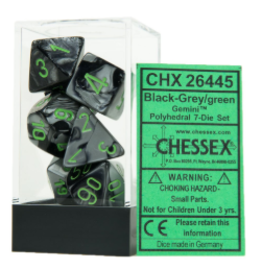 Chessex CHX26445 7-setCubeGemini#5 BKGRgn