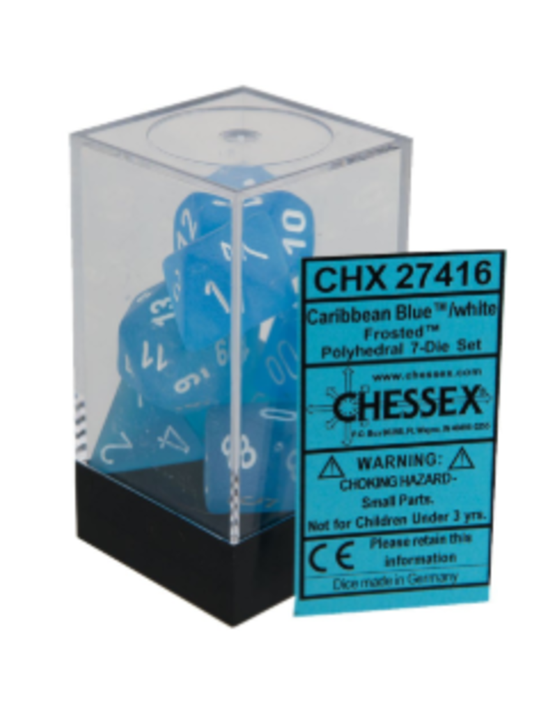 Chessex CHX27416 Frosted: Poly caribbean blue/white 7-die set