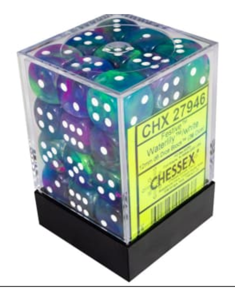 Chessex CHX27946 12mm D6 Block Festive Waterlily w/white