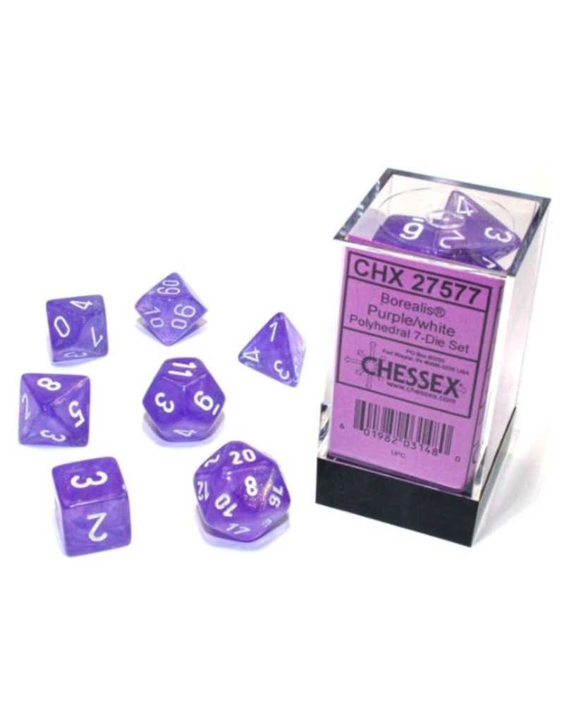 Chessex 7 Die Set - Borealis Purple/white Luminary