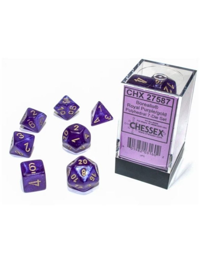 Chessex 7 Die Set - Borealis Royal Purple/gold Luminary