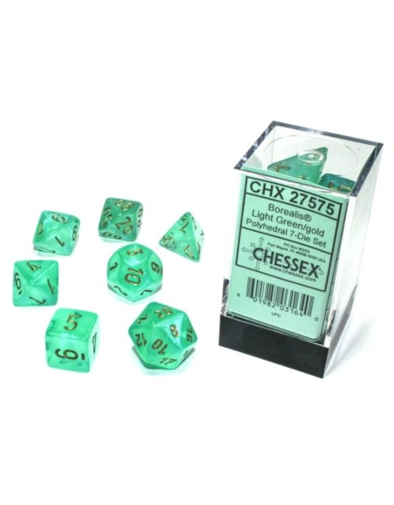 Chessex 7 Die Set - Borealis Light Green/gold Luminary