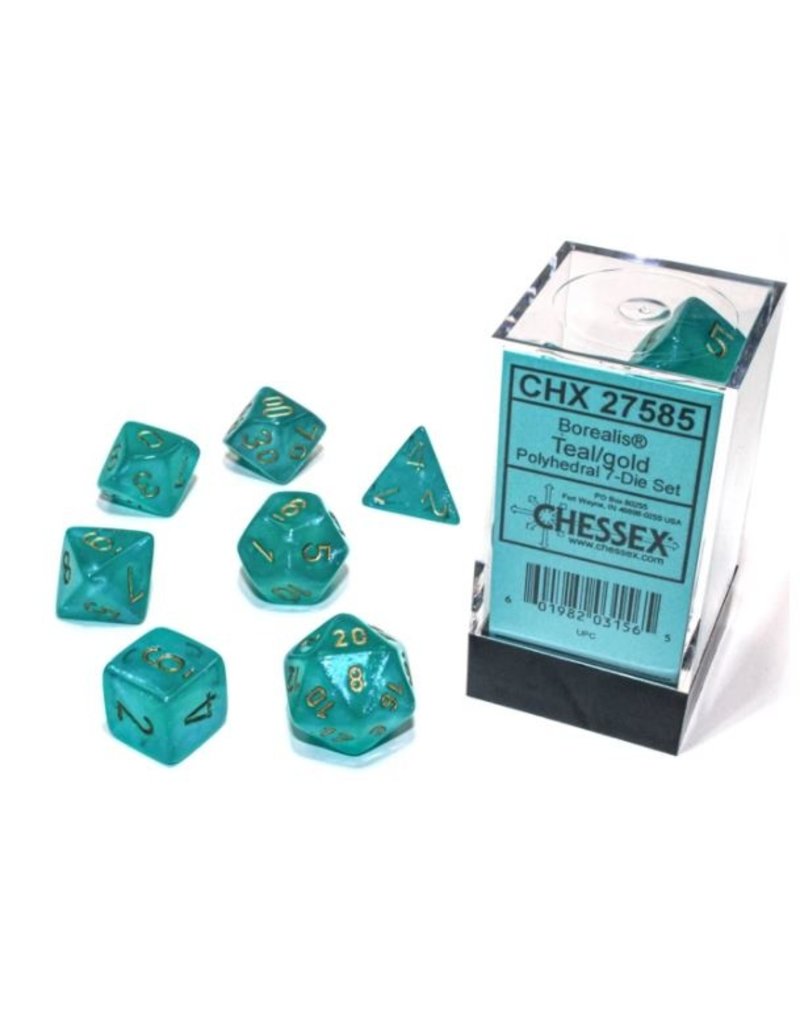 Chessex 7 Die Set - Borealis Teal/gold Luminary