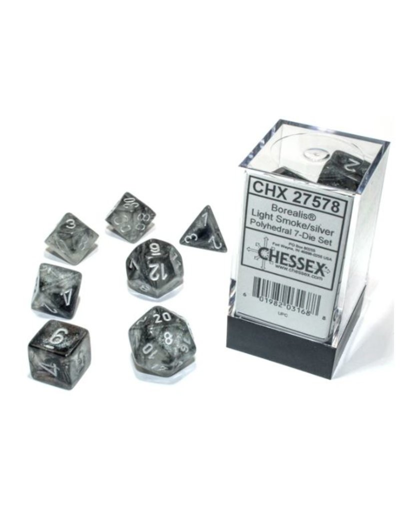 Chessex 7 Die Set - Borealis Light Smoke/silver Luminary