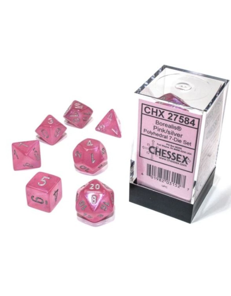 Chessex 7 Die Set - Borealis Pink/silver Luminary