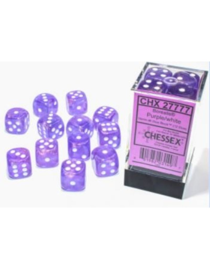 Chessex D6 Block - 16mm - Borealis Purple/white Luminary