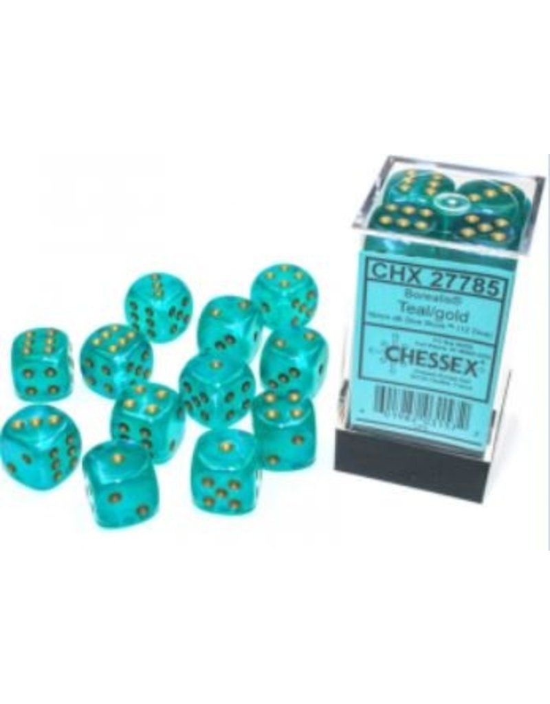 Chessex D6 Block - 16mm - Borealis Teal/gold Luminary