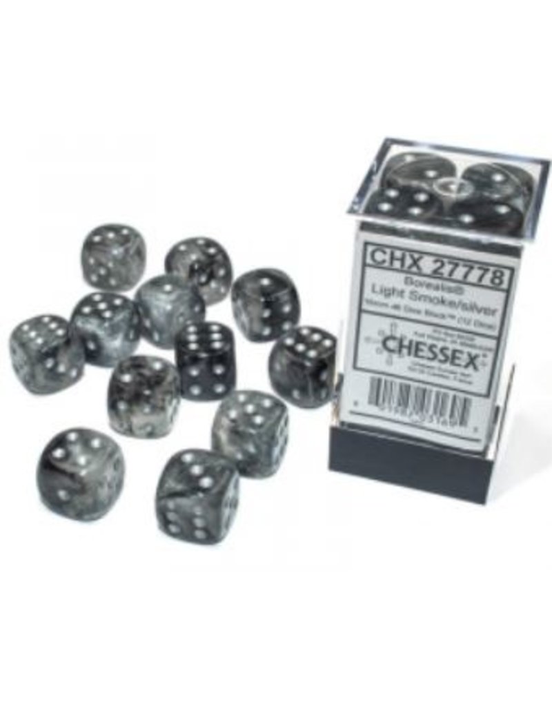 Chessex D6 Block - 16mm - Borealis Light Smoke/silver Luminary