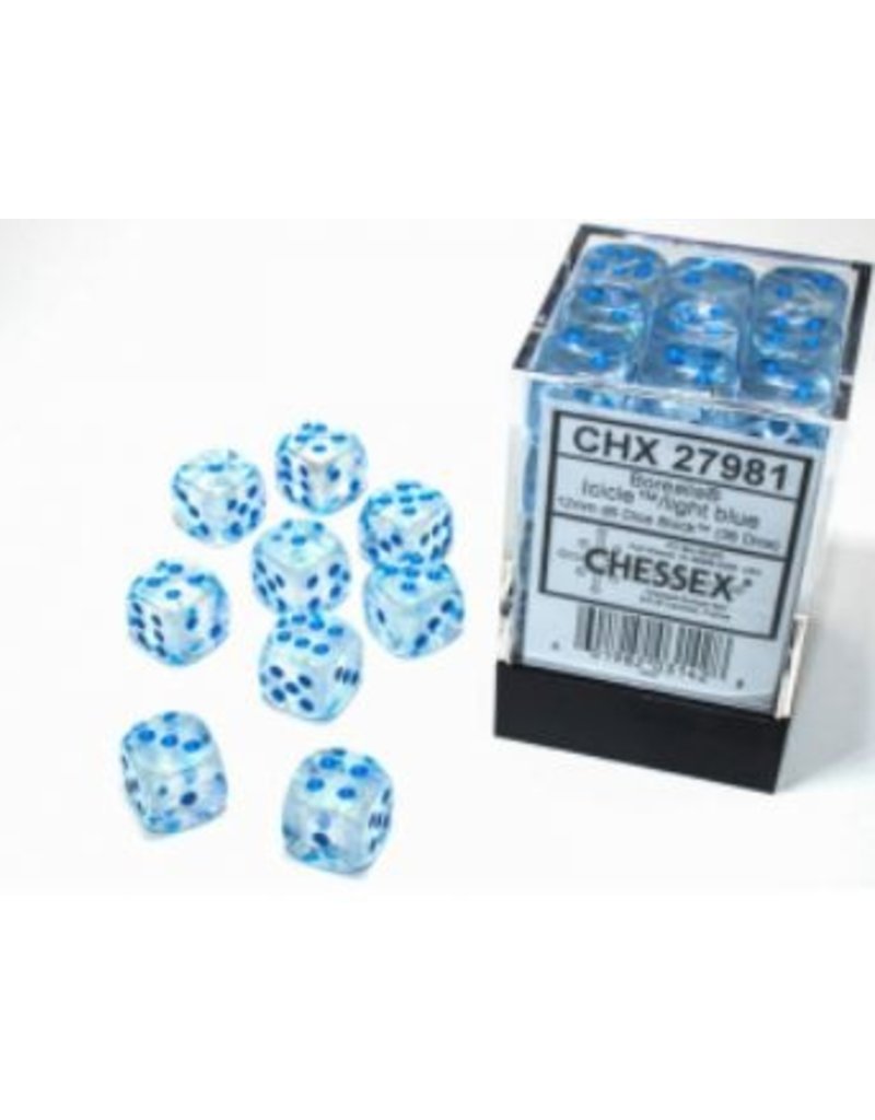 Chessex D6 Block - 12mm - Borealis Icicle/light blue luminary