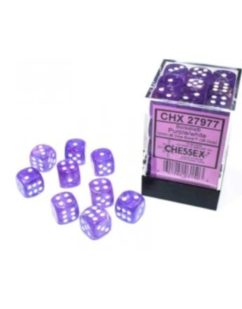 Chessex D6 Block - 12mm - Borealis Purple/white Luminary