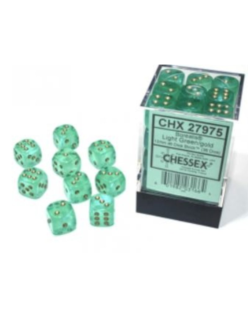 Chessex D6 Block - 12mm - Borealis Light Green/gold Luminary