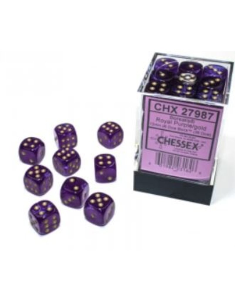 Chessex D6 Block - 12mm - Borealis Royal Purple/gold Luminary
