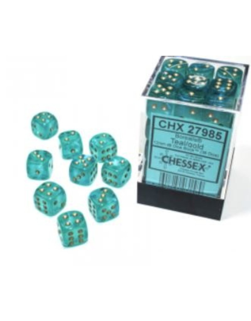 Chessex D6 Block - 12mm - Borealis Teal/gold Luminary
