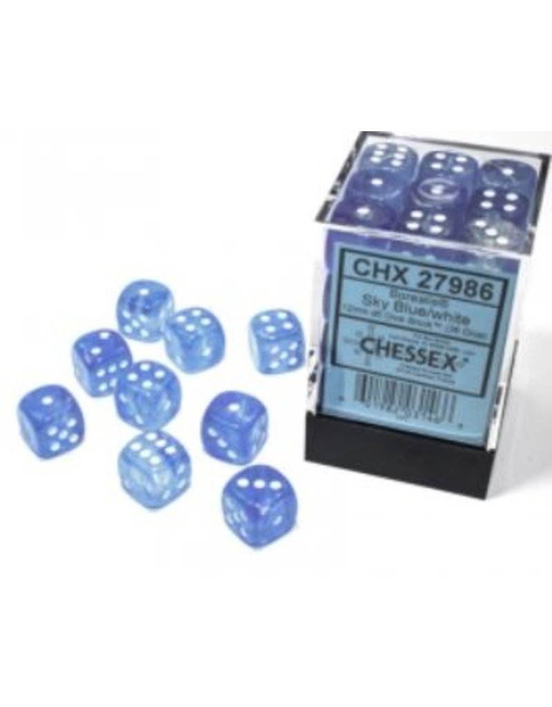 Chessex D6 Block - 12mm - Borealis Sky Blue/white