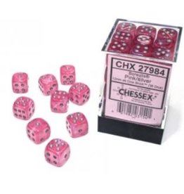 Chessex D6 Block - 12mm - Borealis Pink/silver Luminary