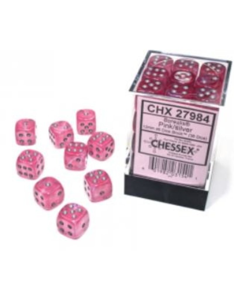 Chessex D6 Block - 12mm - Borealis Pink/silver Luminary