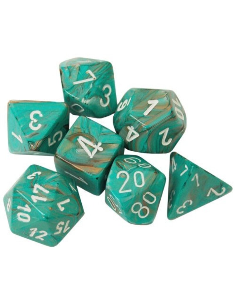 Chessex 7 Die Set - Marble Oxi-Copper/White