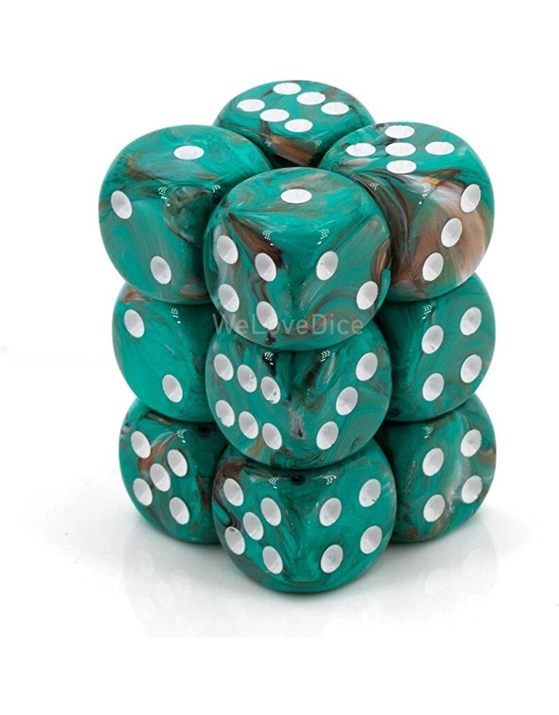 Chessex D6 Block - 16mm - Marble Oxi-Copper/White
