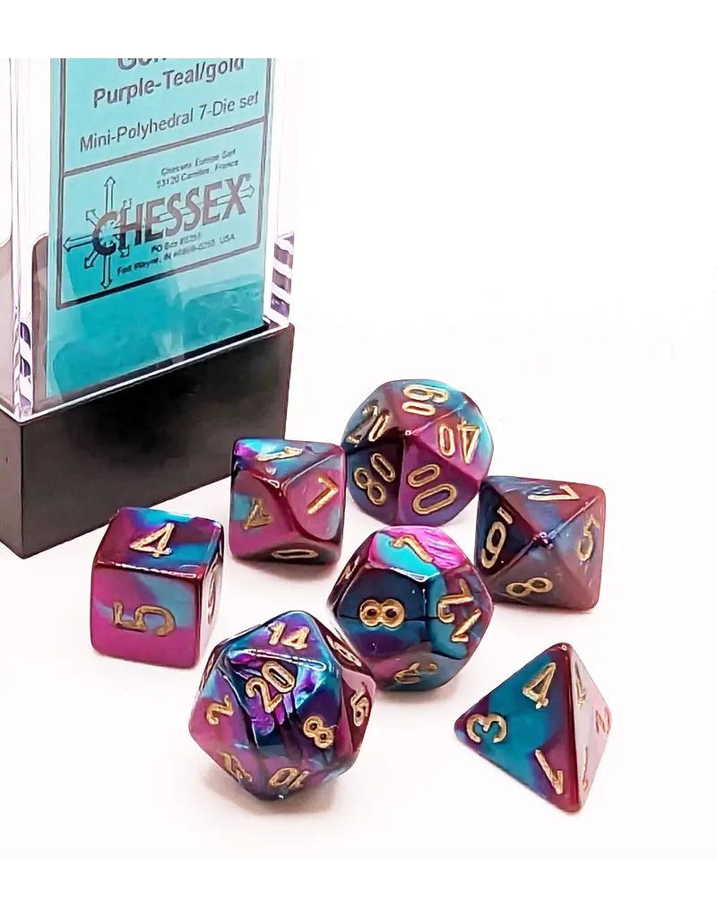 Chessex Gemini Mini 7 Die Set Purple Teal Gold