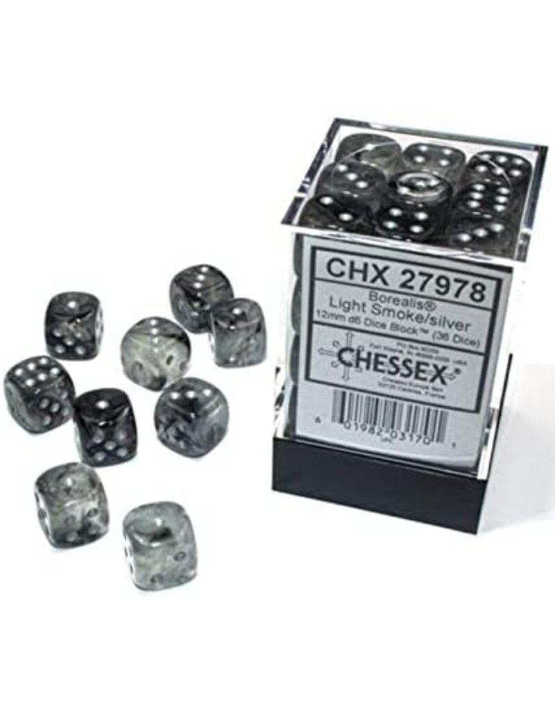 Chessex Chessex Borealis 12mm d6 Light Smoke/silver Luminary Dice Block (36 dice)