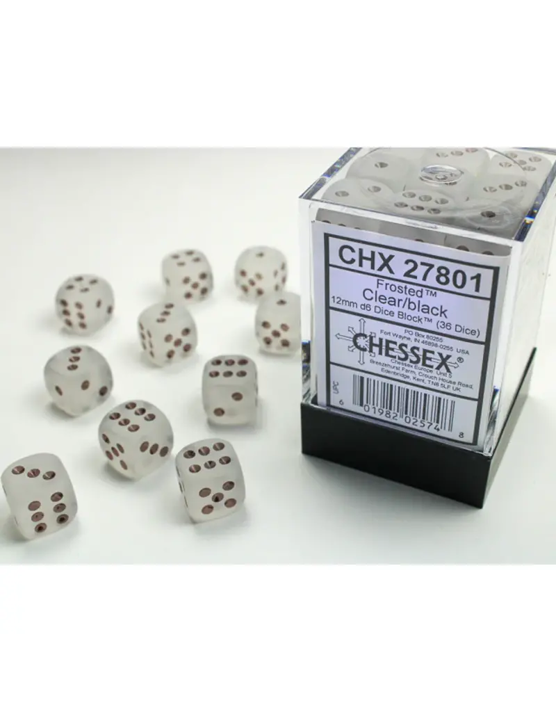 Chessex Chessex: Frosted Clear/Black 12Mm D6 Dice Block