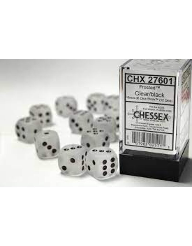 Chessex Chessex: Frosted Clear/Black 16Mm D6 Dice