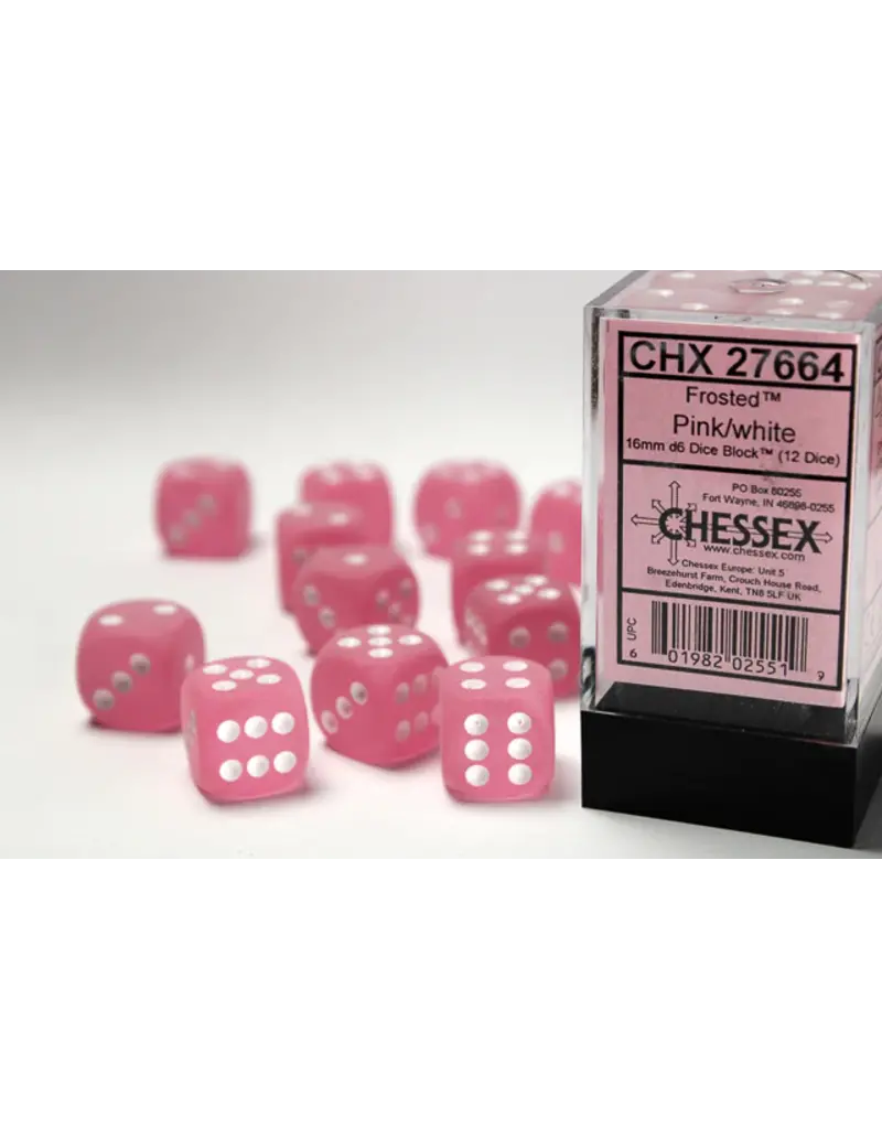 Chessex D6 Block - 16mm - Frosted Pink/White
