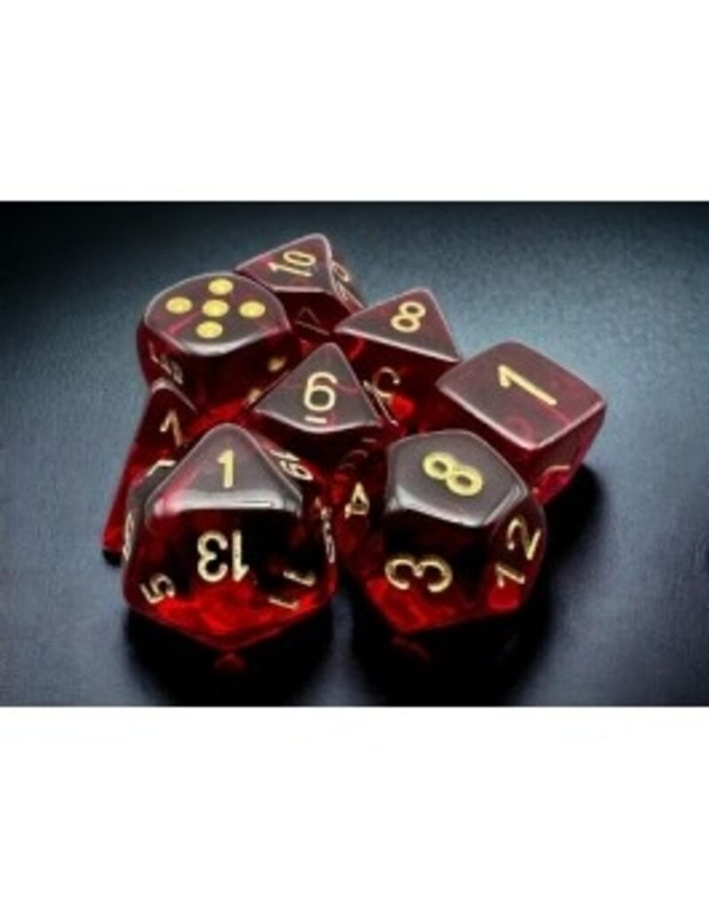Chessex Translucent Crimson/Gold 7-Dice Set w/ Bonus Die