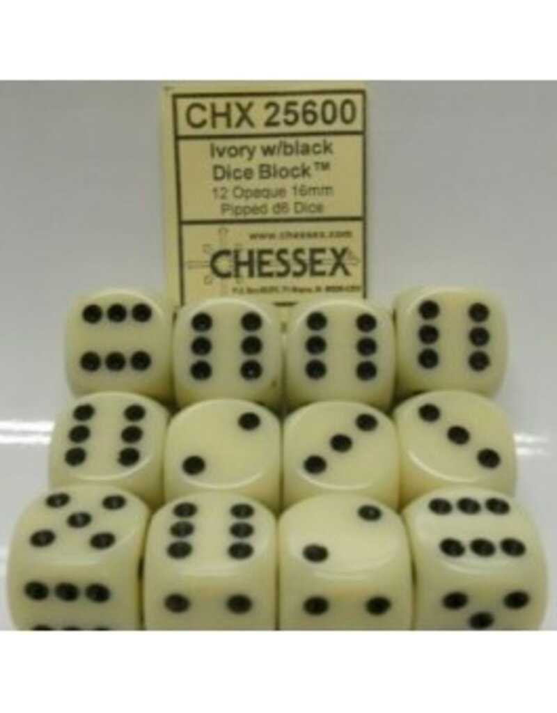 Chessex D6 Block - 16mm - Opaque Ivory/Black