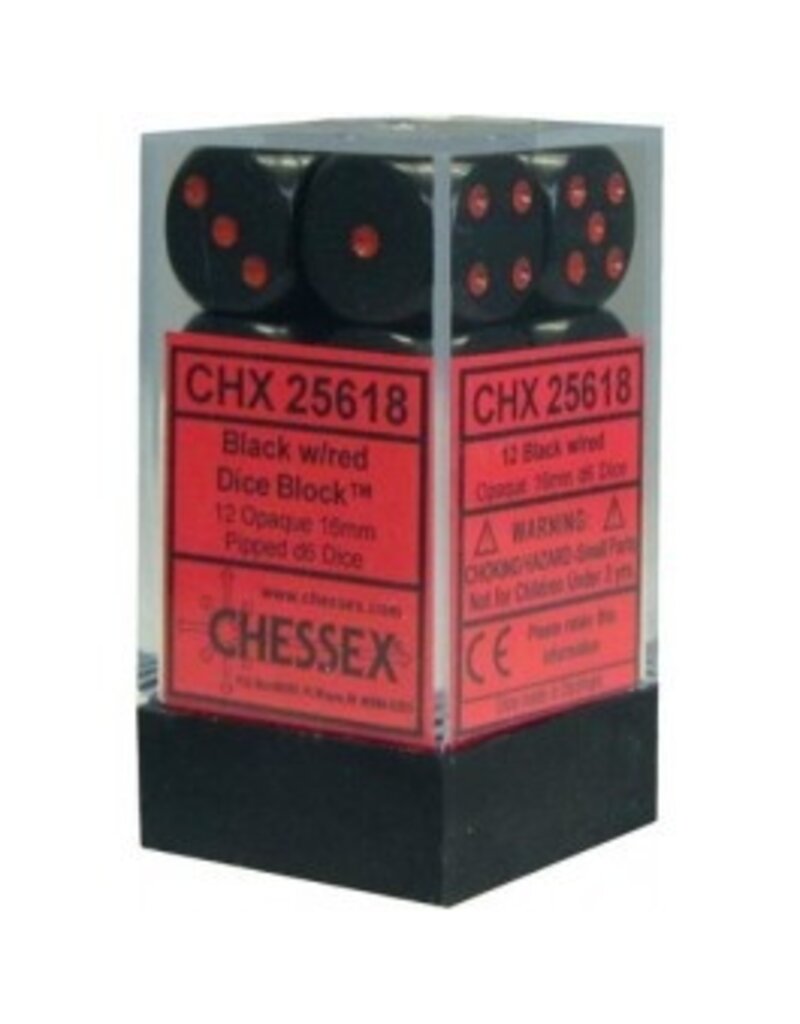 Chessex D6 Block - 16mm - Opaque Black/Red
