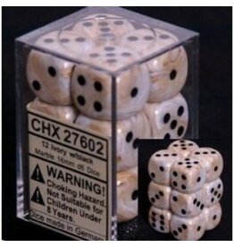 Chessex D6 Block - 16mm - Marble-Ivory/Black
