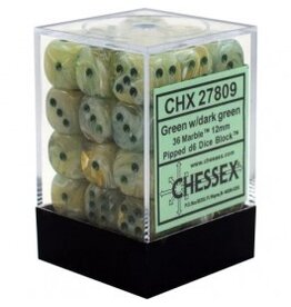 Chessex D6 Block - 12mm - Marble Green/Dark Green