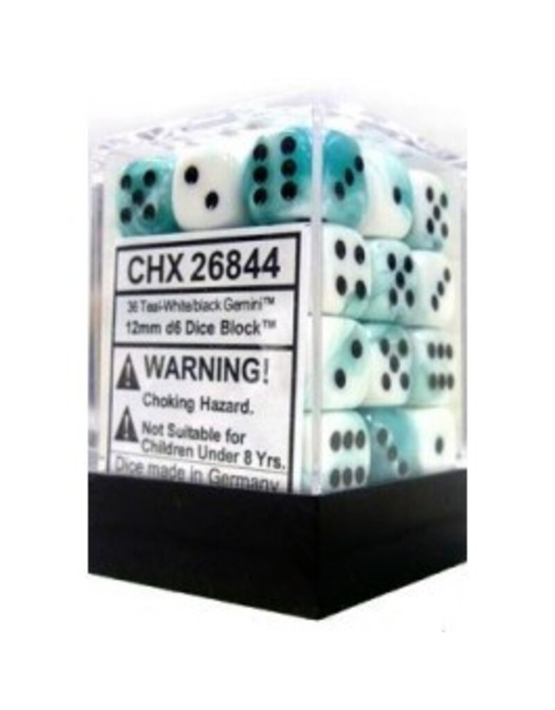 Chessex D6 Block - 12mm - Gemini Teal-White/Black