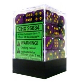 Chessex D6 Block - 12mm - Gemini Green-Purple/Gold