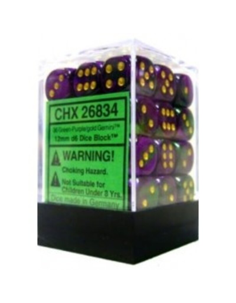 Chessex D6 Block - 12mm - Gemini Green-Purple/Gold