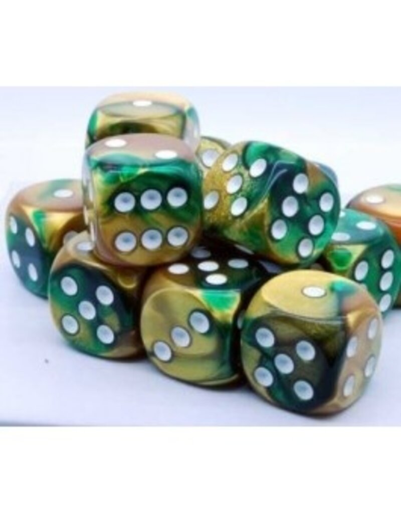 Chessex D6 Block - 16mm - Gemini Gold/Green