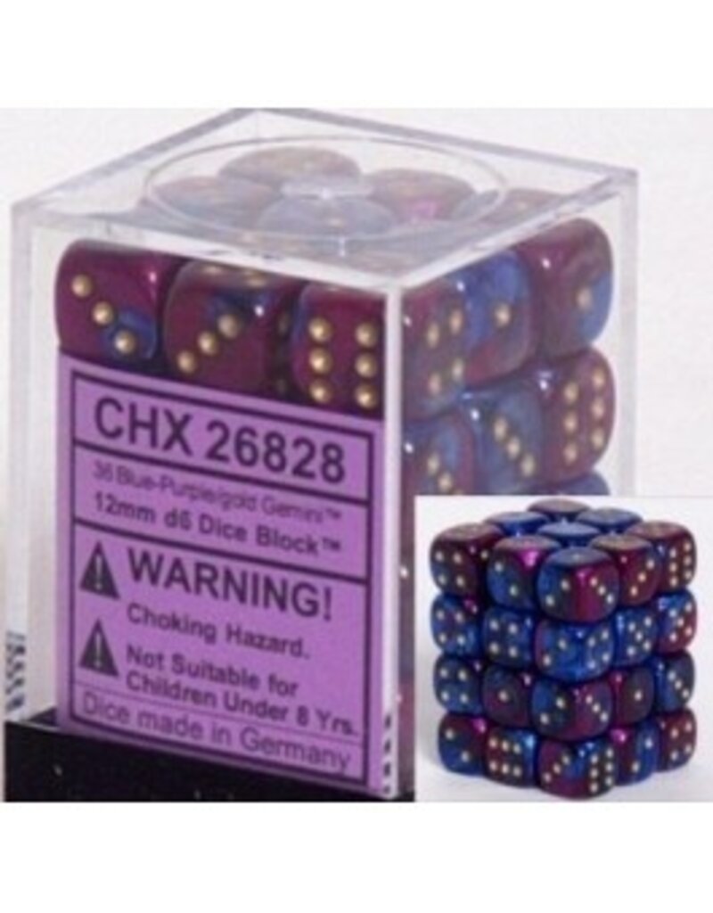 Chessex D6 Block - 12mm - Gemini Blue-Purple/Gold