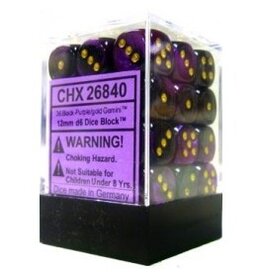 Chessex D6 Block - 12mm - Gemini Black-Purple/Gold