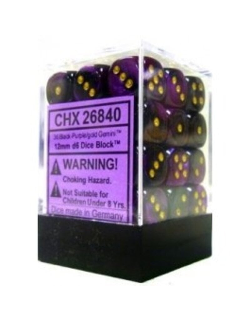 Chessex D6 Block - 12mm - Gemini Black-Purple/Gold