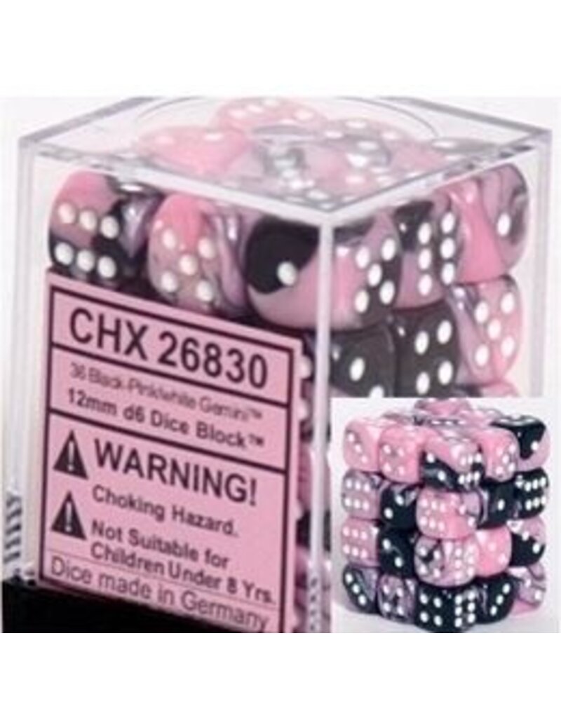 Chessex D6 Block - 12mm - Gemini Black-Pink/White