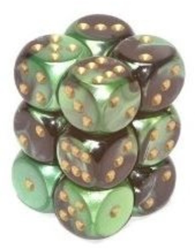 Chessex D6 Block - 16mm - Gemini Black-Green/Gold