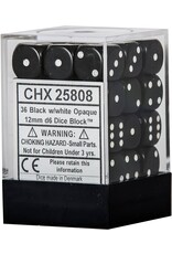 Chessex D6 Block - 12mm - Opaque Black/White