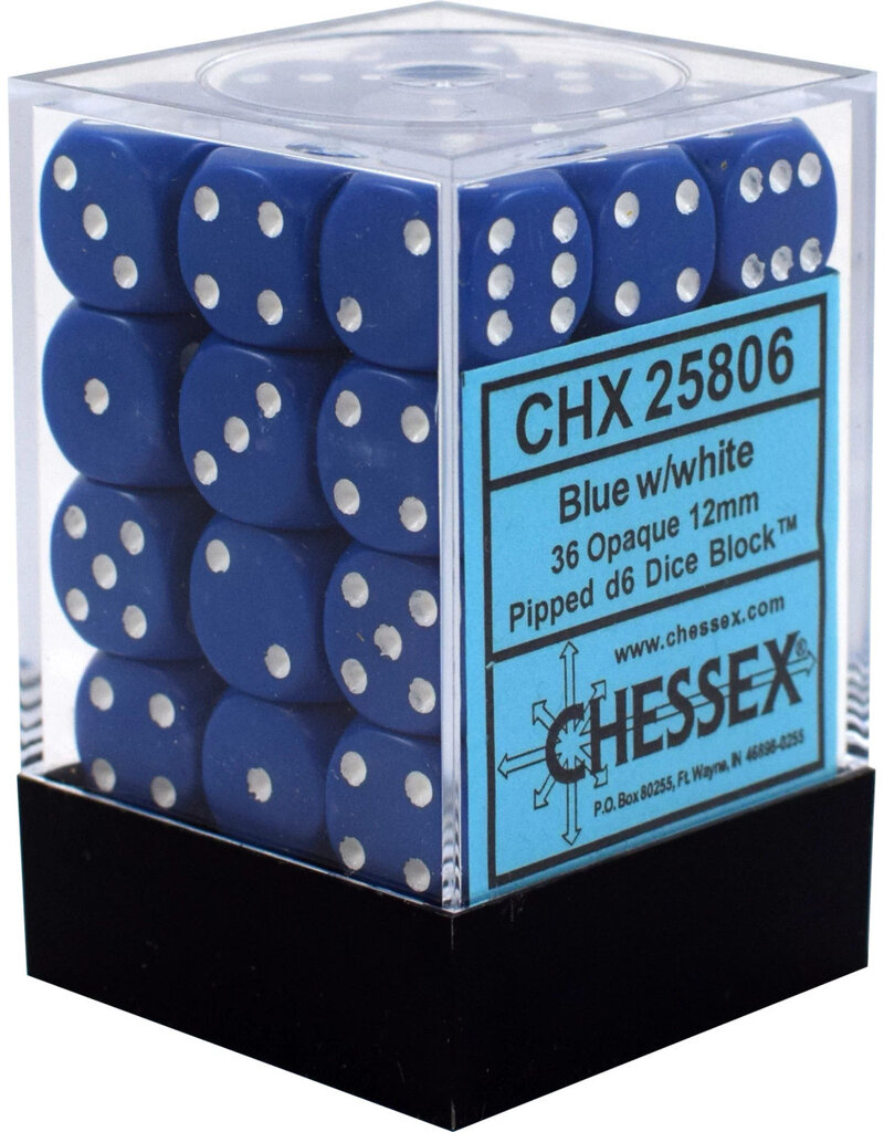 Chessex D6 Block - 12mm - Opaque Blue/White