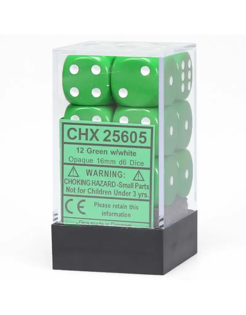 Chessex D6 Block - 16mm - Opaque Green/White