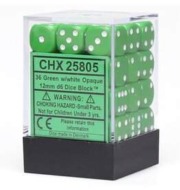 Chessex D6 Block - 12mm - Opaque Green/White