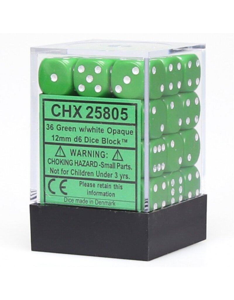 Chessex D6 Block - 12mm - Opaque Green/White
