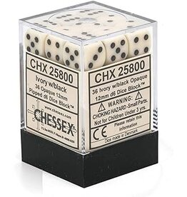 Chessex D6 Block - 12mm - Opaque Ivory/Black