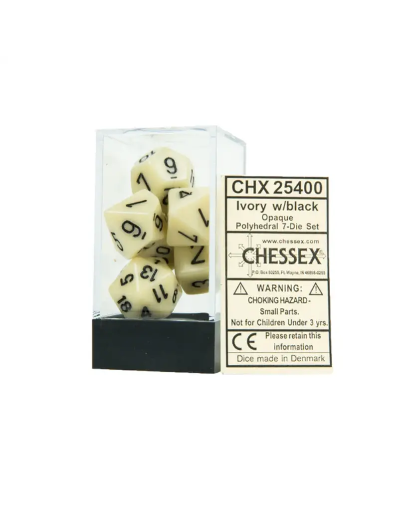Chessex 7 Die Set - Opaque Ivory/Black