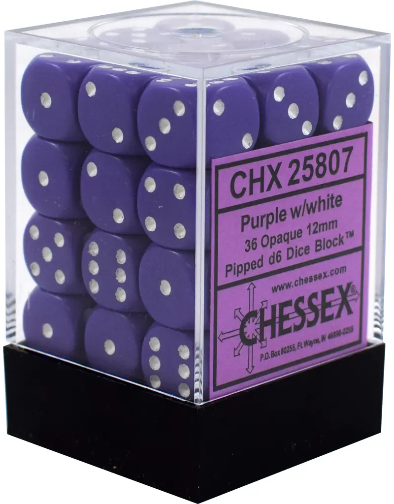 Chessex D6 Block - 12mm - Opaque Purple/White