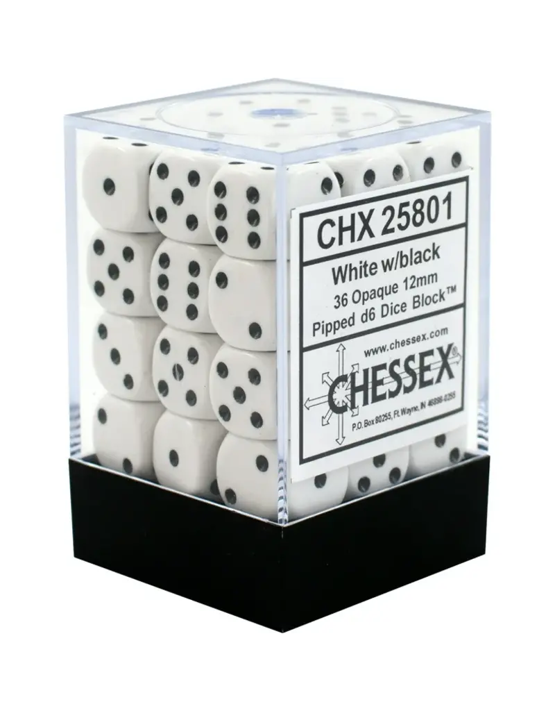 Chessex D6 Block - 12mm - Opaque White/Black